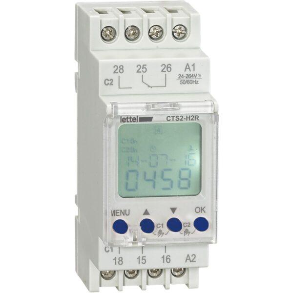Horloge hebdomadaire ou journalière - 1 canal - 1 relais 16A - tension 24-230V. - LETTEL - CTS2-H1R_0