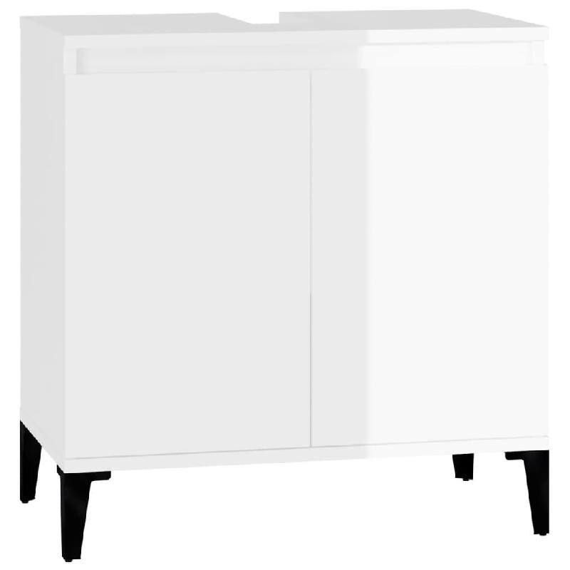 MEUBLE D\'ÉVIER SOUS LAVABO SALLE DE BAIN 58 X 33 X 60 CM BOIS D\'INGÉNIERIE BLANC BRILLANT 02_0006812_0