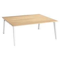 Pôle de 2 bureaux Exprim chêne clair + goulotte L 180 cm - piètement blanc_0