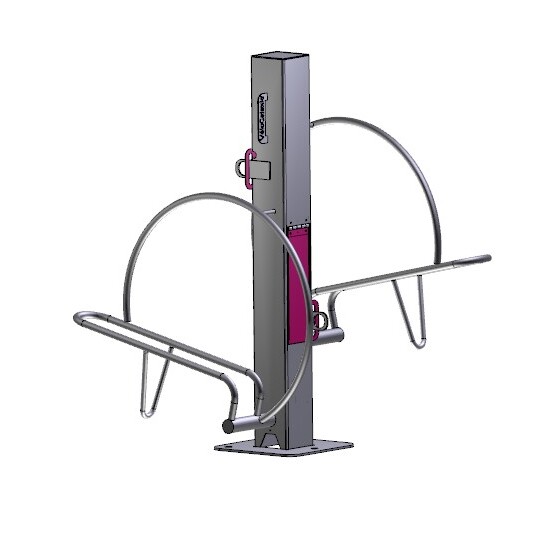 Support et borne de recharge extérieure - 2 vélos face à face - Velec Face - Prises étanches IP55 et sécurisation multi-points_0