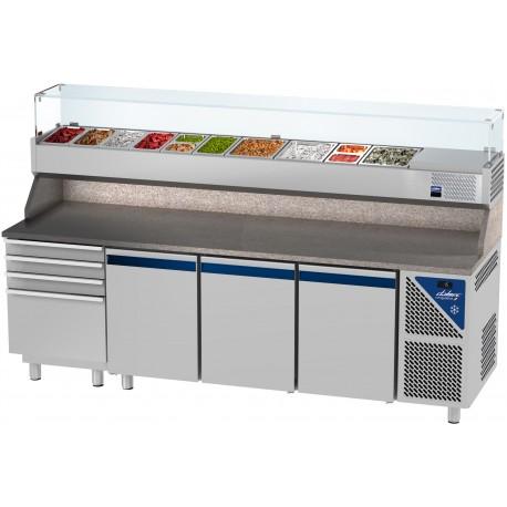 Table à pizza positive 0/+10°C - 606 L - 3 portes pleines - Prof. 800 mm - 600x400 - Dalmec - PZ80314-2_0