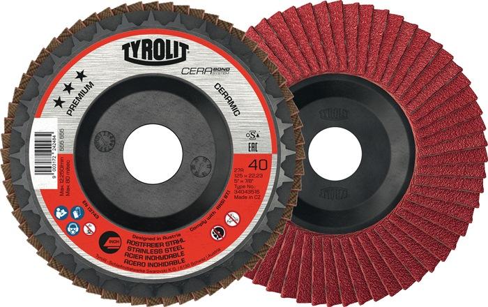 Disque à lamelles TYROLIT CERABOND - 115 mm - grain 60 - plat INOX - grain céramique - perçage 22,23 mm_0