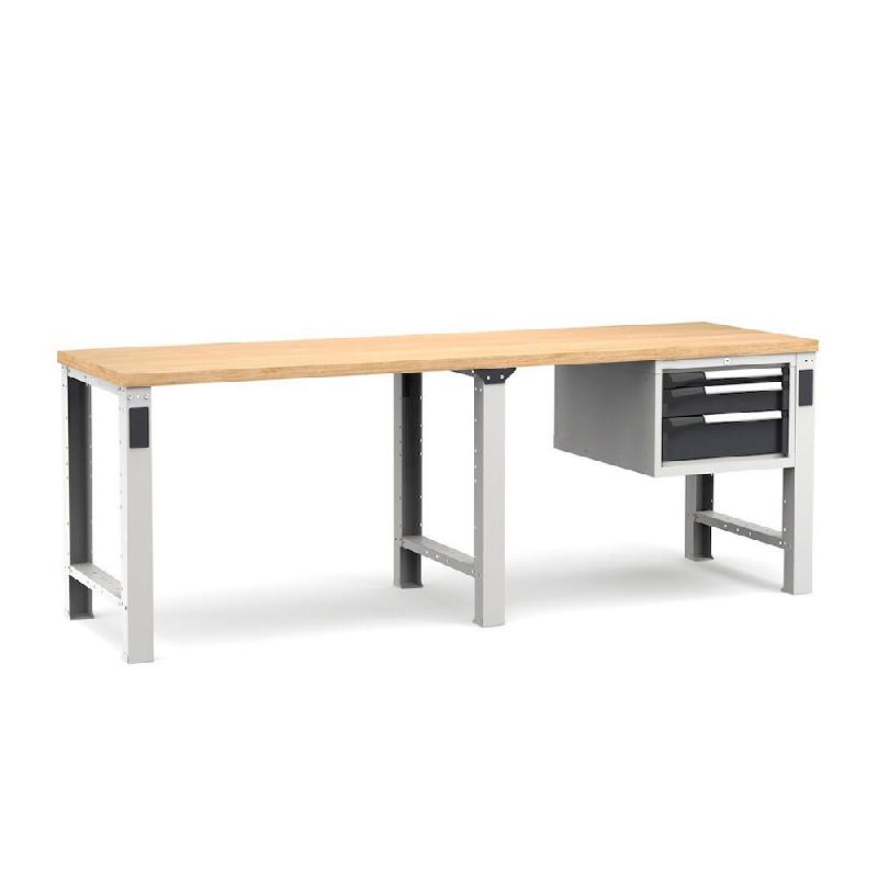 Établi plateau bois L.2500 mm avec bloc 3 tiroirs NOVALP_0