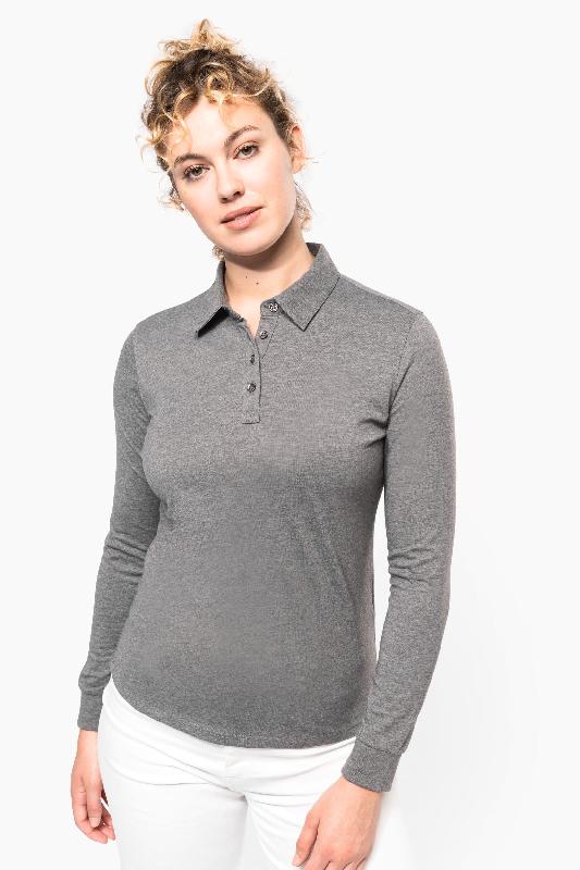 Polo jersey manches longues femme - Kariban Réf: K265 - 100% coton, col chemise, patte boutonnage 4 boutons_0