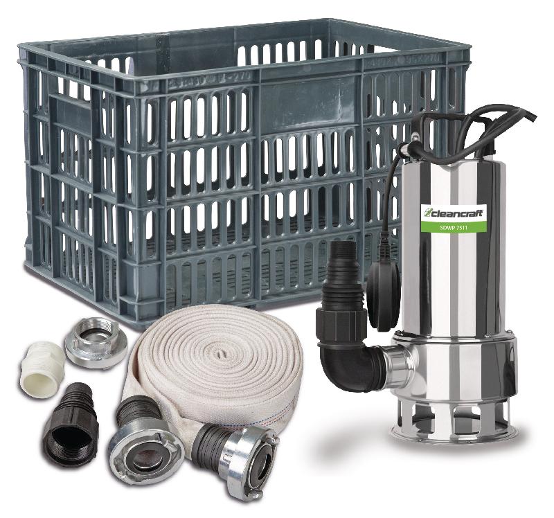 Pompe submersible pour eaux chargées - kit d'inondation - capacité de 11.400 l/h - 0,75 kW 230 V Cleancraft SDWP 7511 FLOOD SET_0