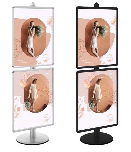Présentoir Visual-Displays® - 2 cadres 60x80 cm réglables en hauteur - Aluminium anodisé - Réf : 214602_1