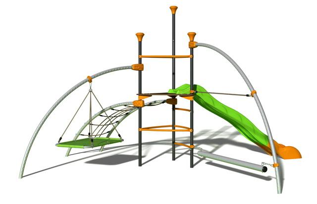 Structure de jeux EVO-GYL - 1 tour centrale avec 4 agrès - Structure pour aire de jeux_0