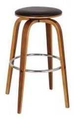 Tabouret haut en bois Noizay - assise en simili-cuir noir - avec repose-pied en acier chromé_0