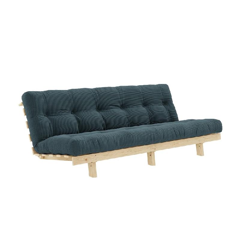 BANQUETTE CONVERTIBLE FUTON LEAN PIN COLORIS BLEU PÂLE COUCHAGE 130*190 CM._0