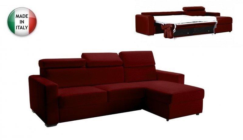 Canapé d'angle réversible express Sidney Deluxe - cuir vachette bordeaux - têtières réglables - matelas 16 cm - ouverture express_0