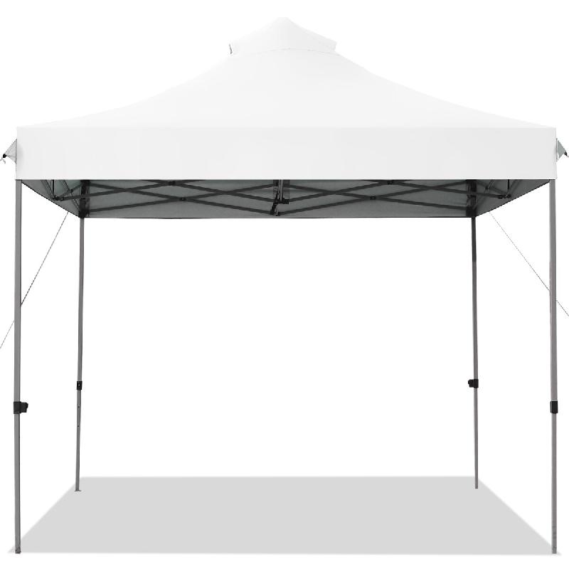 COSTWAY Auvent pop-up 3x3m, montage facile, portable avec sac à roulettes, 3 hauteurs, gris/blanc - blanc métal AB92870IT_0
