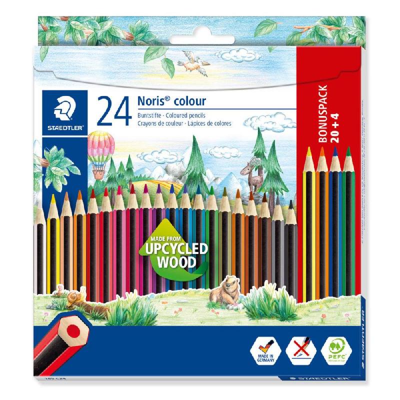 CRAYON DE COULEUR STAEDTLER NORIS 185 HEXAGONAL EN BOIS UPCYCLE COLORIS ASSORTIS - ETUI DE 20 + 4 OFFERTS