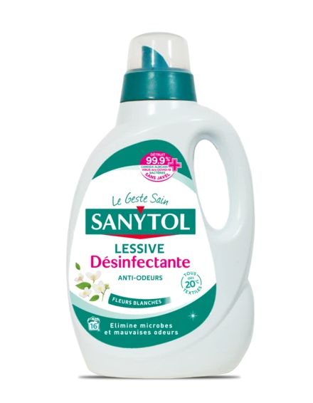 Lessive désinfectante Sanytol - Fleurs blanches - efficace dès 20°C - élimine virus et bactéries_0