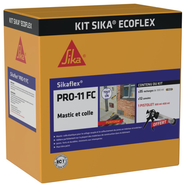 MASTIC COLLE SIKAFLEX PRO-11 FC PURFORM BLANC KIT ECOFLEX 35 RECHARGES AVEC PISTOLET