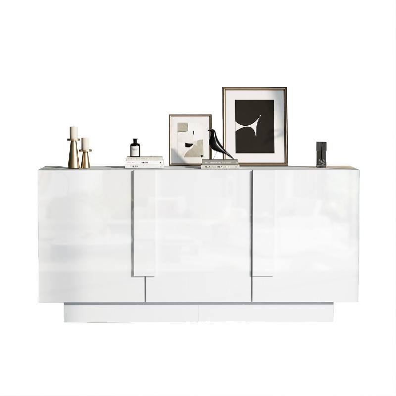 Merax Buffet 160x35x60 cm, Meuble de Salon avec 3 Portes, Blanc Laqué Brillant, Panneau de Particules, 6 Compartiments, Étagères Réglables - blanc_0