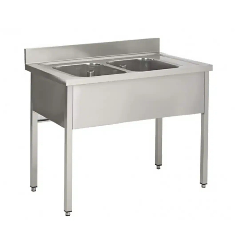 Plonge soudée sur pieds carrés sans étagère inox ferritique 2 bacs P 600 mm (Longueur, mm: 1400 - Réf F-SPL146-2B-1)_0