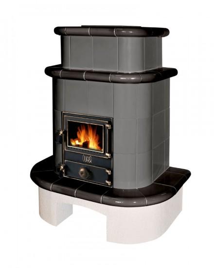 Poêle à bois Océane - faïence avec socle, rehausse décorative et niche à bois_0