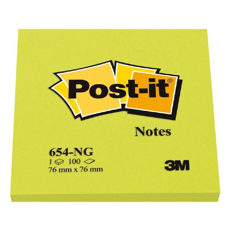 POST-IT® BLOC DE NOTES ADHÉSIVES - 76 X 76 MM- COULEUR : VERT NÉON (PRIX À L'UNITÉ)