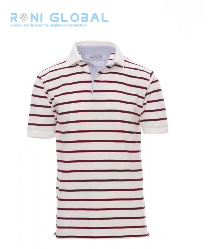 Polo de travail unisexe manches courtes en coton - Sheffield Payper - rayures fantaisie et col Oxford bleu ciel_0