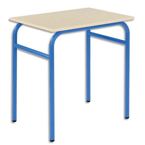 Sodematub lot de 4 tables scolaire monoplace, hêtre, plateau 70 x 50 cm, hauteur 76 cm, taille 6, bleu_0