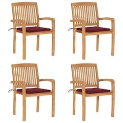 VidaXL Chaises De Jardin Empilables Avec Coussins Lot De 4 Teck Solide - rouge 3073219_0
