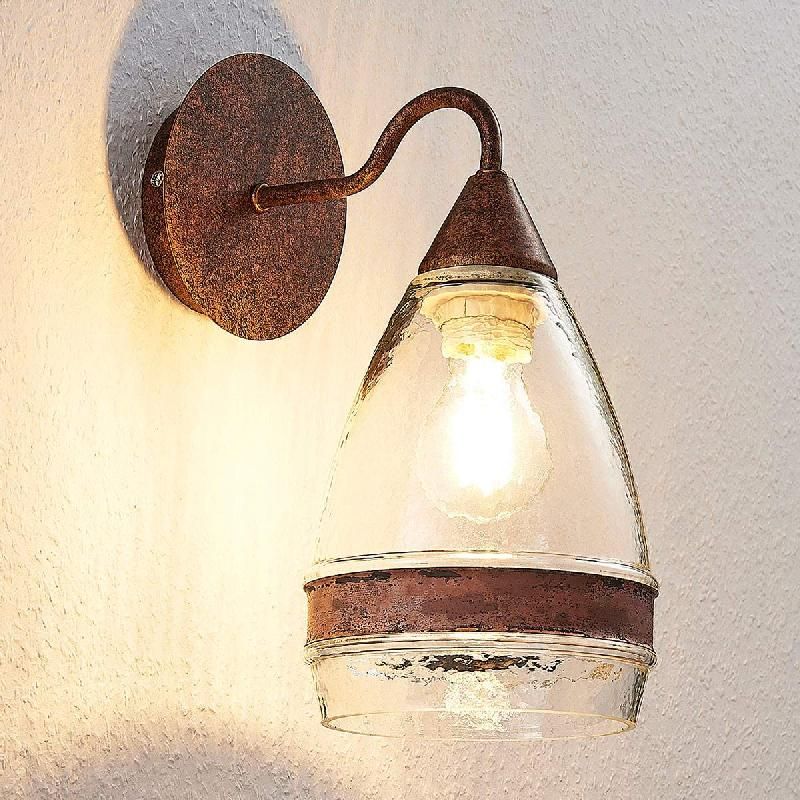 APPLIQUE MURALE LINDBY MILLINA, Ø 30 CM, BRUN ROUILLE, VERRE