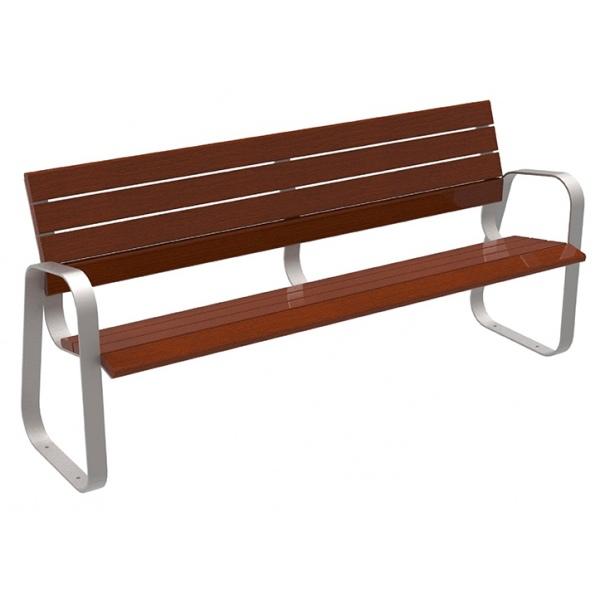 Banc Venise avec accoudoirs - Pied en acier peint marron corten - 9 lattes en bois tropical - 50 Kg - livré monté et emballé_0