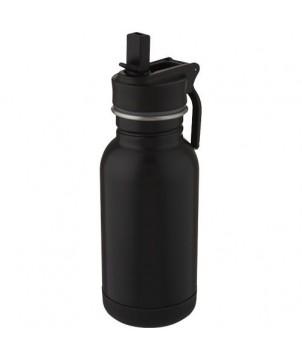 BOUTEILLE DE SPORT LINA 400 ML EN ACIER INOXYDABLE AVEC PAILLE ET BOUCLE NOIR - GOURDES DE SPORT PUBLICITAIRES PERSONNALISÉES