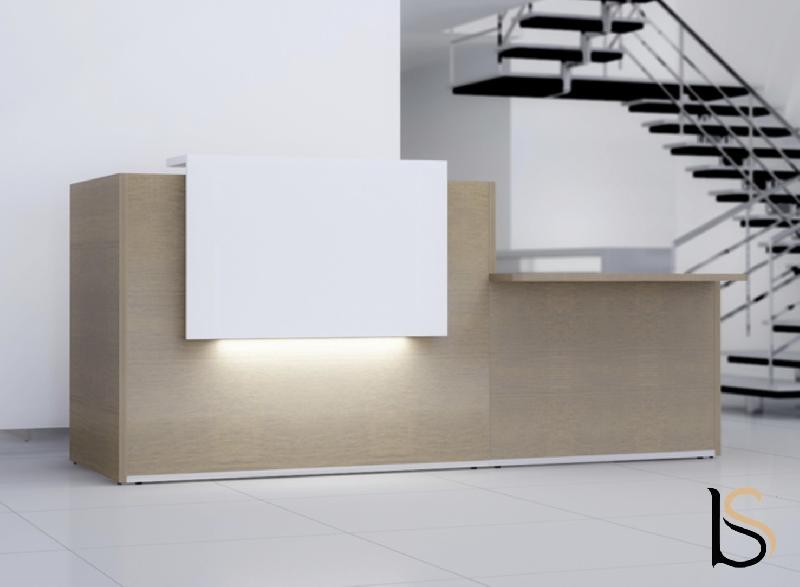 Bureau d'accueil lumineux Tera - MDD - 206, Chêne Canadien, Blanc mat, Droite_0