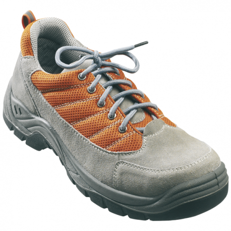 Chaussures de sécurité basses - SPINELLE Low S1P - croûte de cuir grise et filet orange - COVERGUARD | 9SPIL - semelle PU double densité, embout acier_0