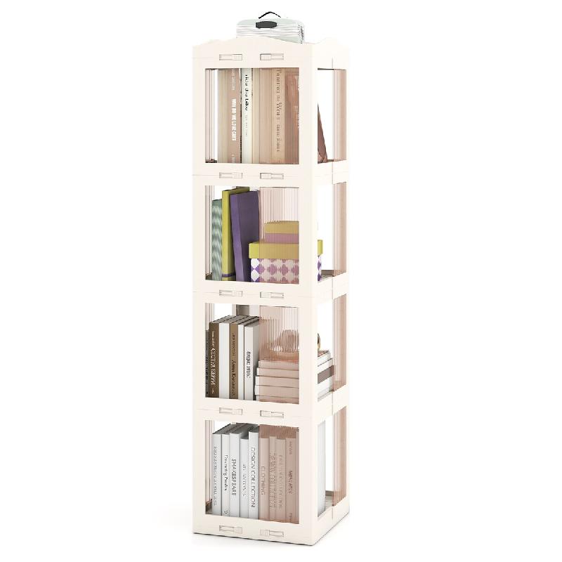 COSTWAY Étagère pivotante 360°, 36,5x36x141,5 cm, antidérapant, panneaux transparents, bureau blanc - blanc multi-matériau ON33219IT_0
