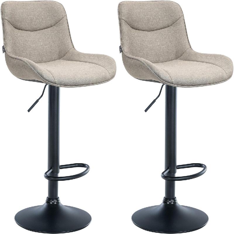 Décoshop26 - Lot de 2 tabourets de bar pivotant forme ergonomique surpiqûres décoratives en tissu taupe cadre en métal noir 10_0005997 - noir mét_0