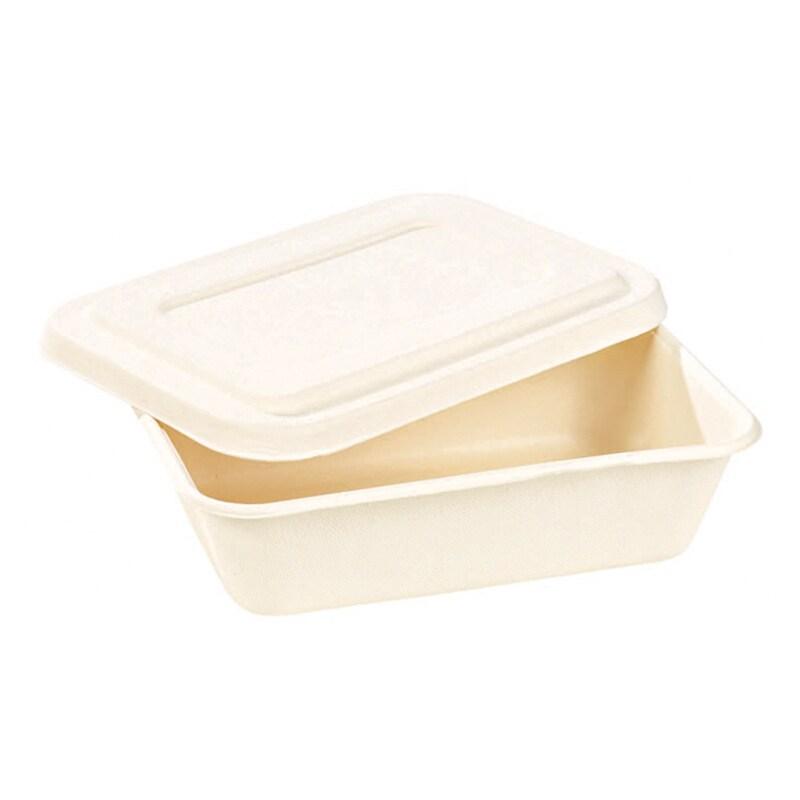 Ecolomique - 50Pcs - Boite repas pulpe blanche avec couvercle  193x135x50mm 850ml - blanc Bagasse ECO210APUBOX852F_0