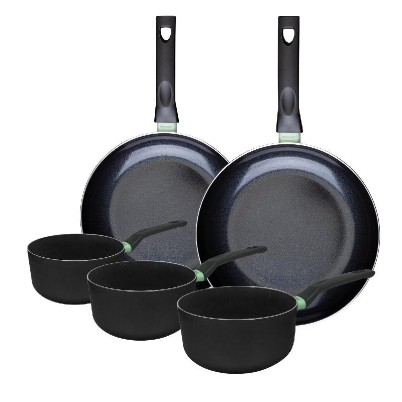 Ensemble de 2 poêles de 28 et 30 cm et 3 casseroles 16, 18 et 20 cm Fackelmann Brandao - noir aluminium 3176239943085_0