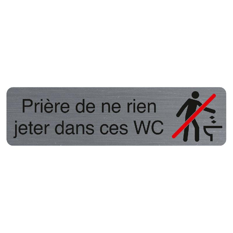 Exacompta - Réf. 67161E - 1 Plaque adhésive imitation aluminium Prière de ne rien jeter dans ces WC - 16,5X4,4 cm - Gris - gris 67161E_0