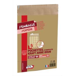 GPV - Paquet de 5 pochettes kraft armé 120g C4 à 3 soufflets de 3 cm - Protection renforcée_0