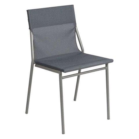 LOT DE 2 - CHAISE ASSISE GRAND-CONFORT HORIZON - TOILE BATYLINE - GRIS FONCÉ - PIED ACIER GRIS