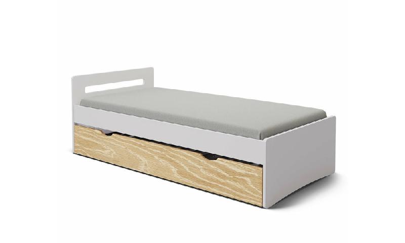 PACK LIT GIGOGNE LEMAND + 2 MATELAS  BLANC ET BOIS 90X200 CM/OPT:MATELAS ARNO LATEX