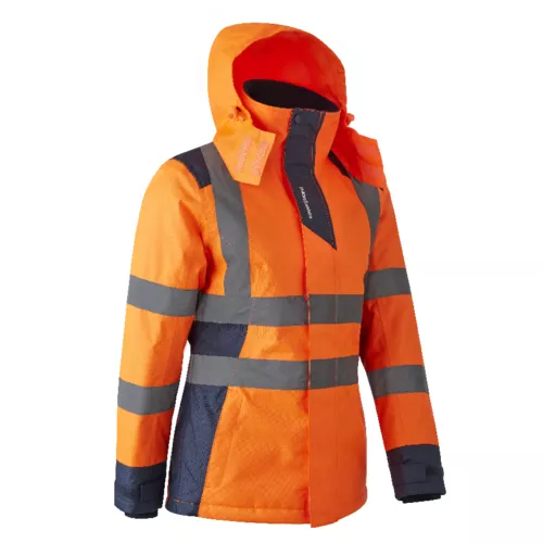 Parka femme - 300D Oxford 100% PES enduit PU + Matelassage 160g/m2 - Orange HV/Marine - Référence : 5HOR170_0