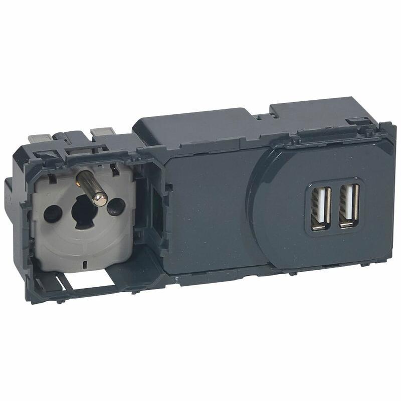 PRISE DE COURANT ET CHARGEUR DOUBLE USB CÉLIANE PRÉCÂBLÉES 250V - LEGRAND - 067106