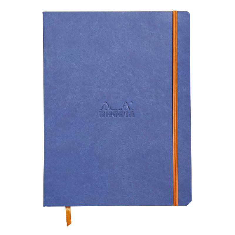 RHODIARAMA CARNET SOUPLE 19X25 CM 160 PAGES LIGNÉ PAPIER IVOIRE 90G FERMETURE ÉLASTIQUE - SAPHIR
