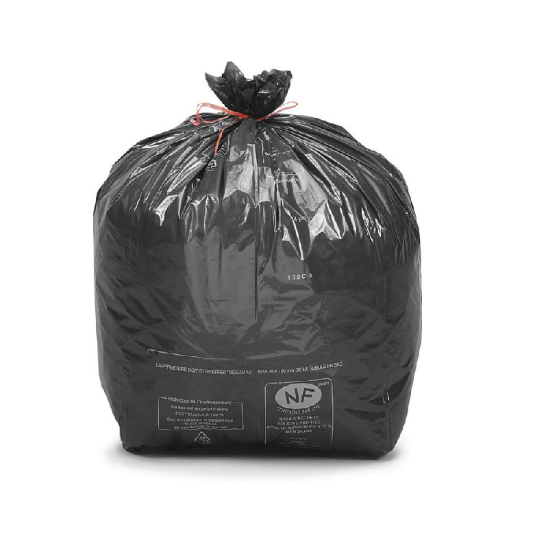 SAC POUBELLE 50 L POUR DECHETS COURANTS EN PLASTIQUE RECYCLE - 22 MICRONS - DIAMETRE 43,3 X H.80 CM - NOIR - CARTON DE 500