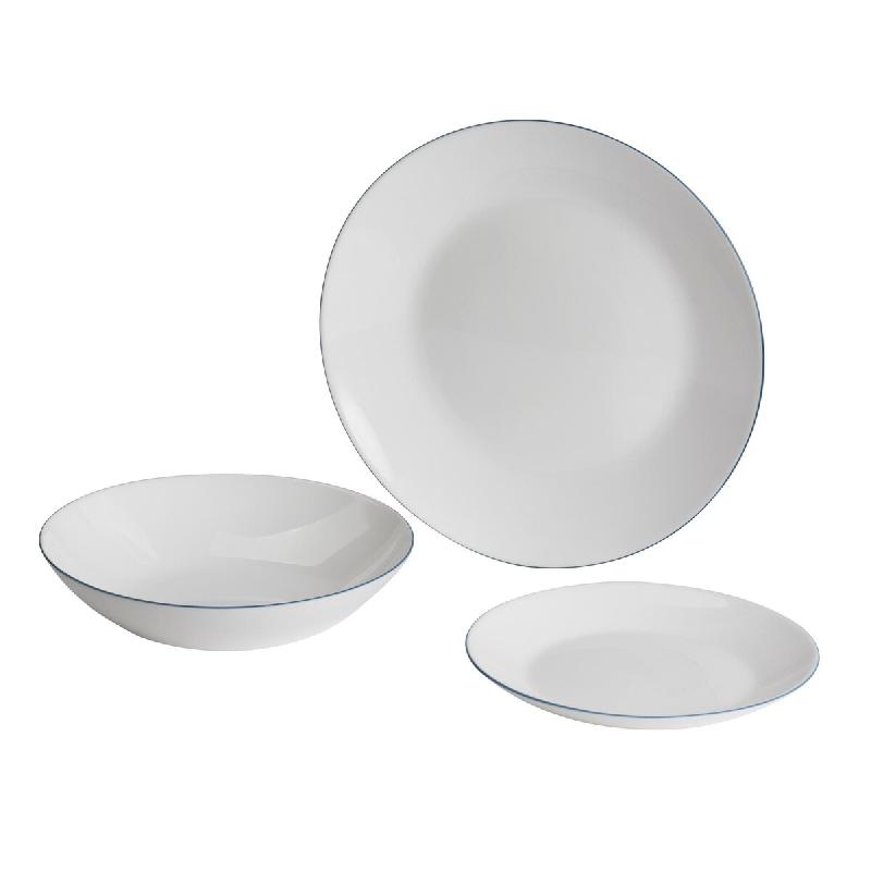San Ignacio - Service de vaisselle 12 pièces blanc avec bord bleu - blanc Verre opale Q4827_0
