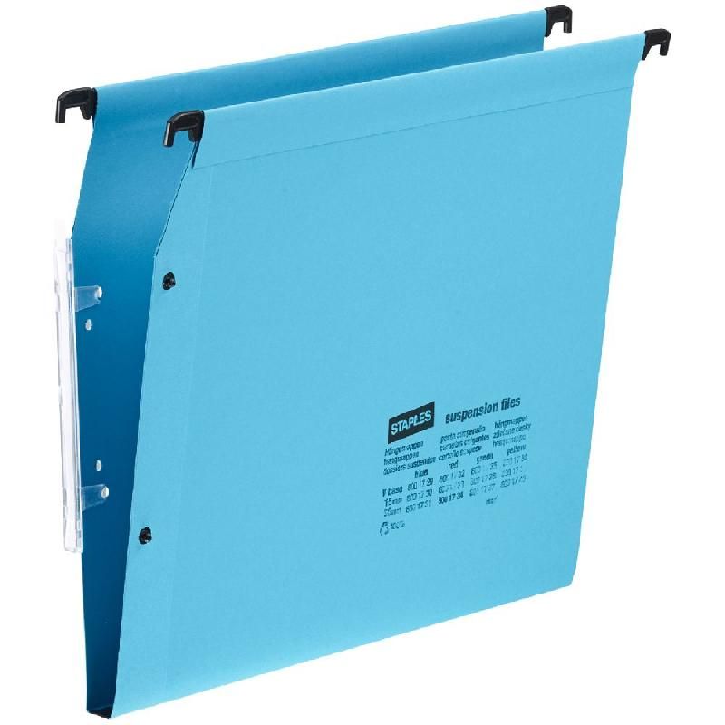STAPLES DOSSIER SUSPENDU BOUTONS-PRESSION STAPLES POUR ARMOIRES FOND U 15 MM KRAFT 224 G/M2 - COLORIS BLEU (PRIX À L'UNITÉ)