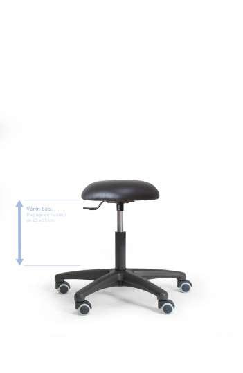 Tabouret atelier Cerclo - tissu enduit noir - vérin bas - roulettes sols durs - réf : CERFIXSNVBRS_0
