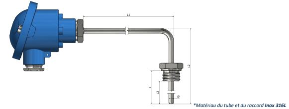 Thermocouple avec tête de raccordement standard - raccord fixe à 90° (Type 1) - TH11_0