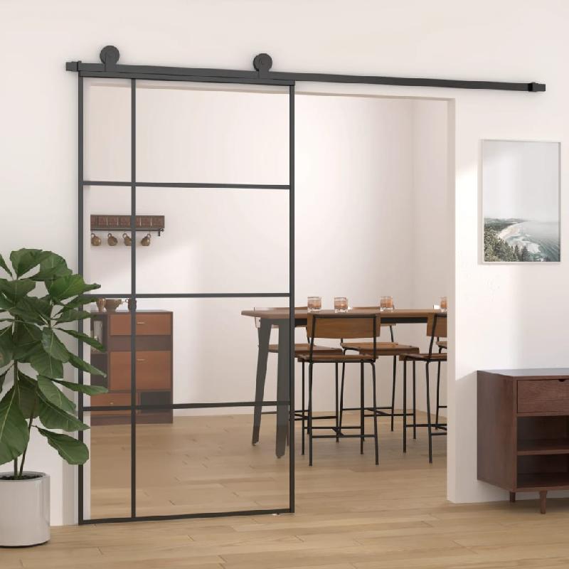 Vidaxl porte coulissante verre esg et aluminium 102,5x205 cm noir 151686_0