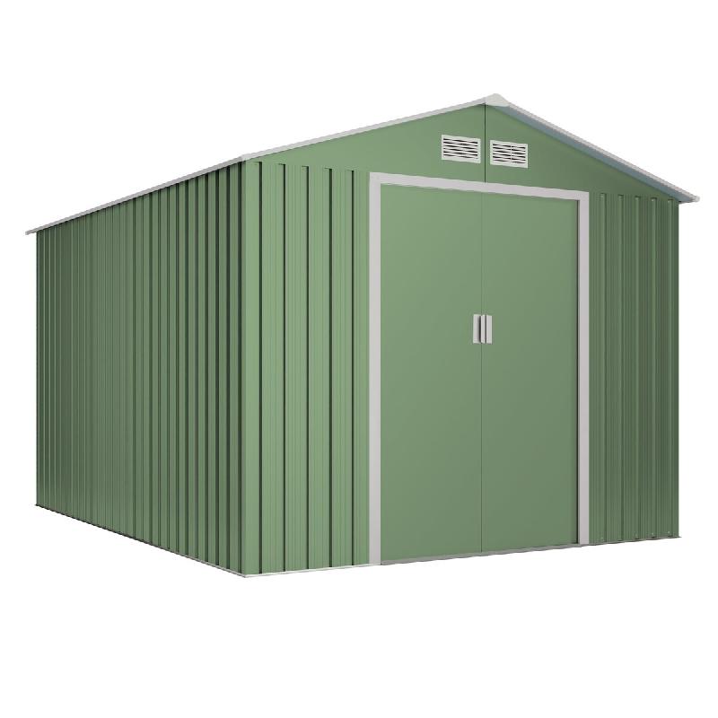 Wasabi - Abri de Jardin Métal 8,08m2 Light Green – Porte coulissante double - Grilles de ventilation - Cabane extérieur - Cabanon rangement - vert_0