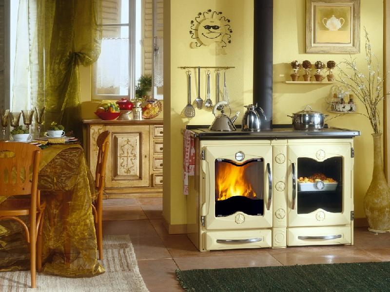 Poêle à bois America 10kW - revêtement en fonte émaillée - couleur crème_0