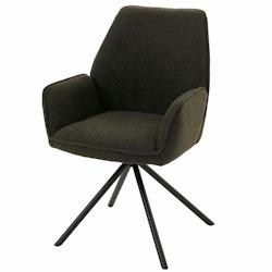 Décoshop26 - Chaise de salle à manger avec accoudoir assise rotatif en tissu bouclé vert olive care trépied 04_0006277 - 3000261683261_0
